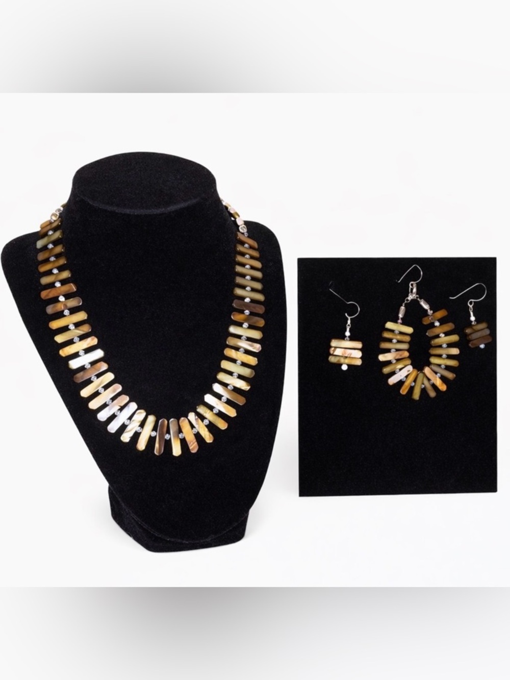 Neutral Statement Necklace Set Brown Beige Beaded Bib Necklace Matching Earrings